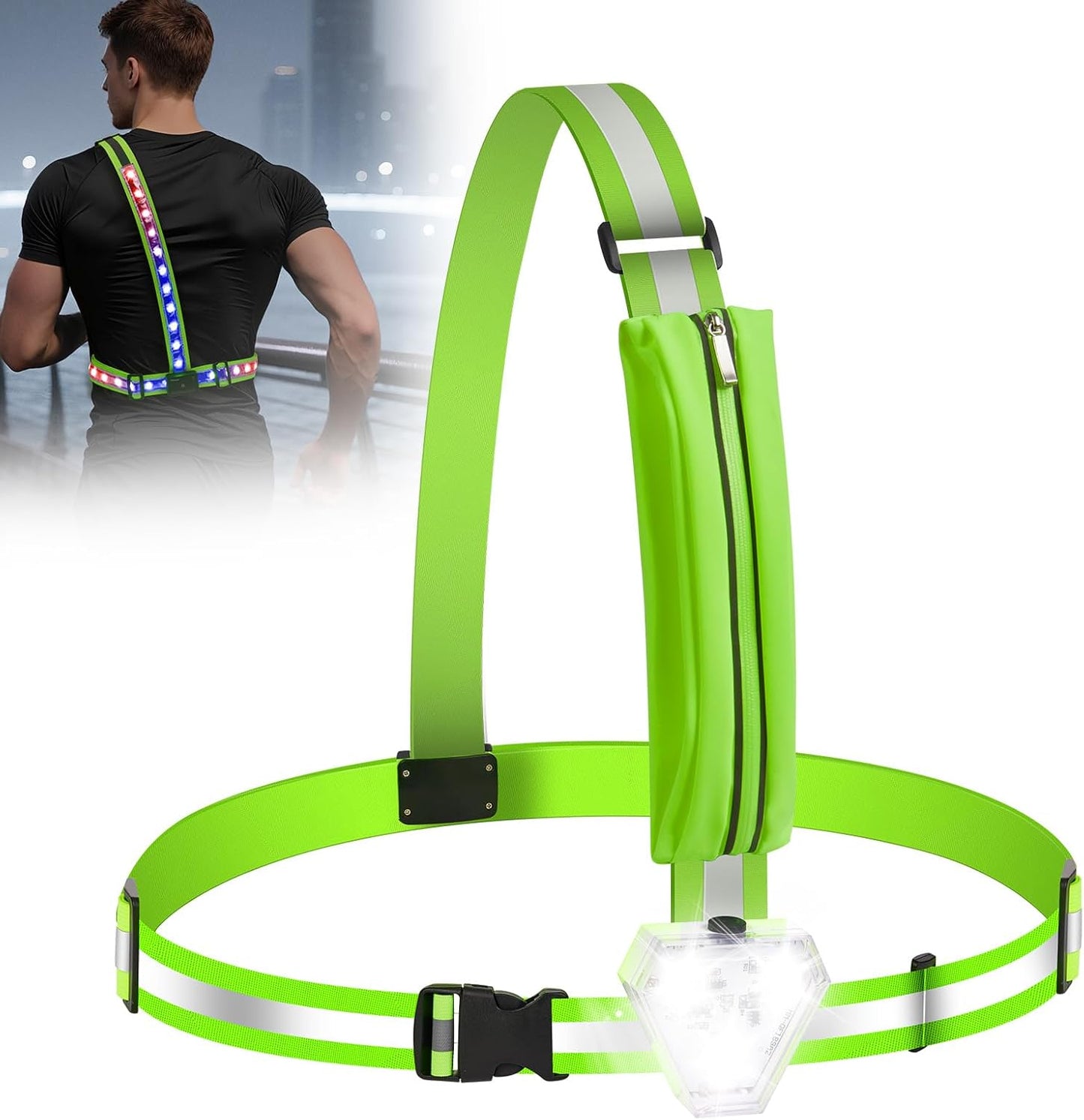 Zacro LED Reflective Vest - 500LM Rechargeable Light Up Running Gear | 5 RGB Colors, IPX4 Waterproof, Adjustable for Men & Women
