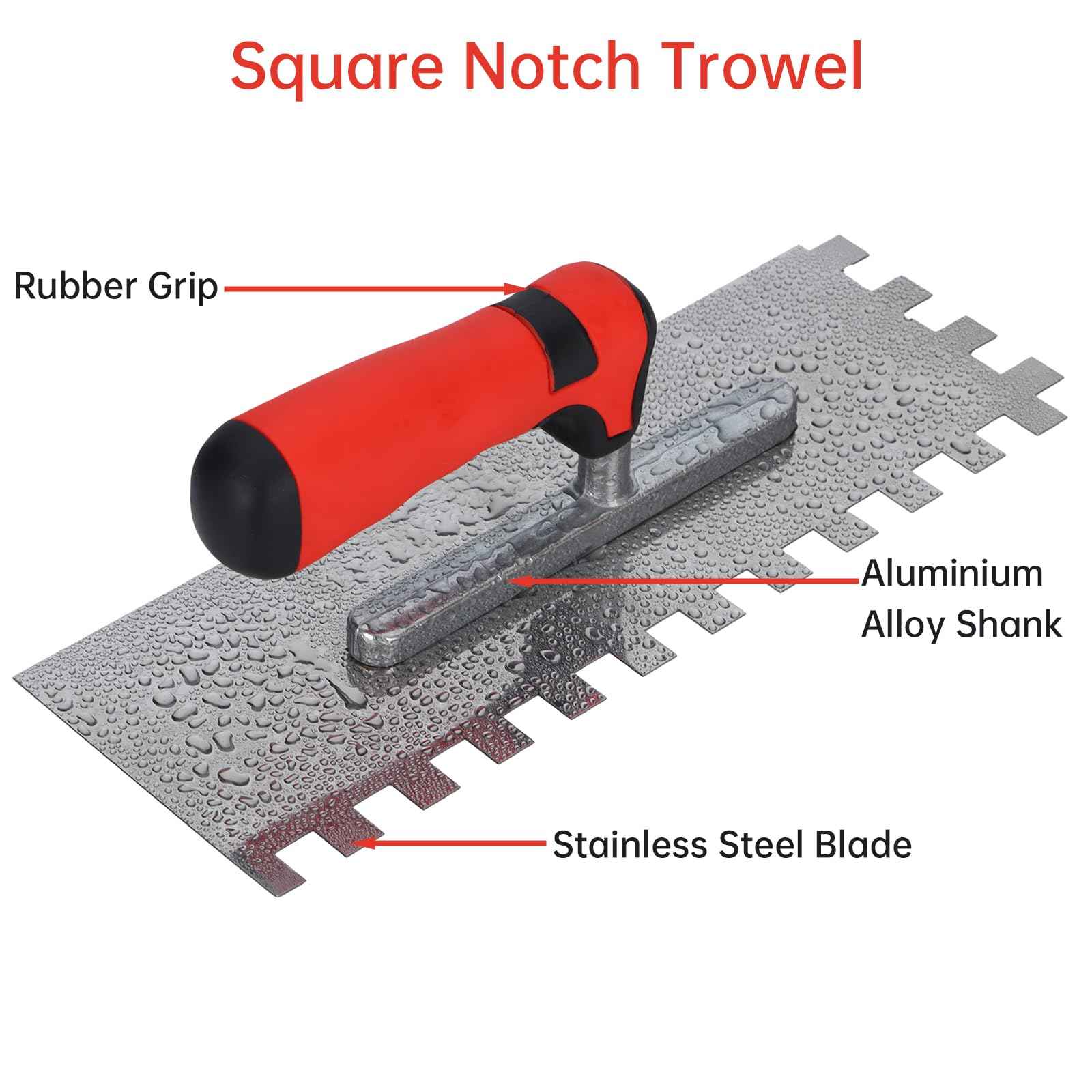 Square Notched Tile Trowel Set,Made of Premium Stainless Steel,with Grout Sponge and Work Gloves, Masonry Tools for Tiling Installation(Notch Size: 5/32" & 5/16" & 1/2")