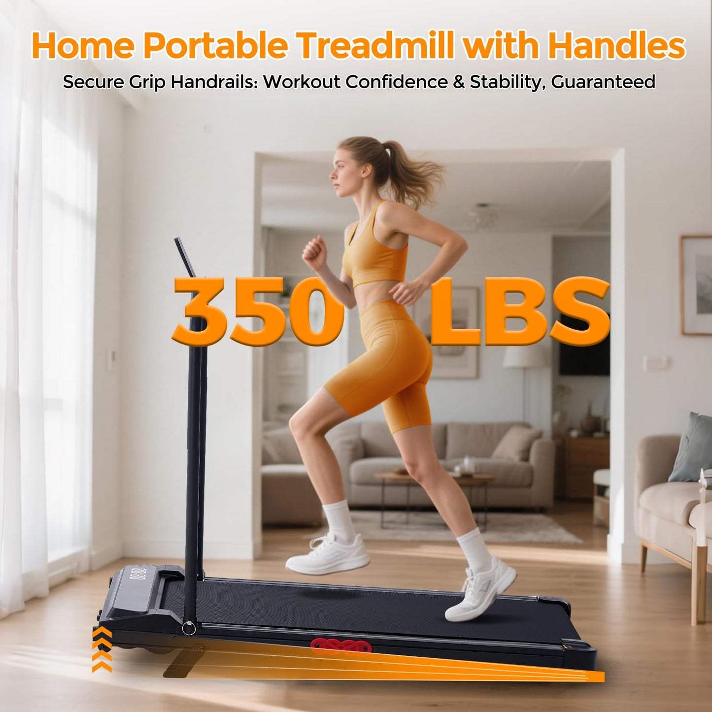 KASSADIN Electric Walking Pad Treadmill with Handle Bar Incline for Home