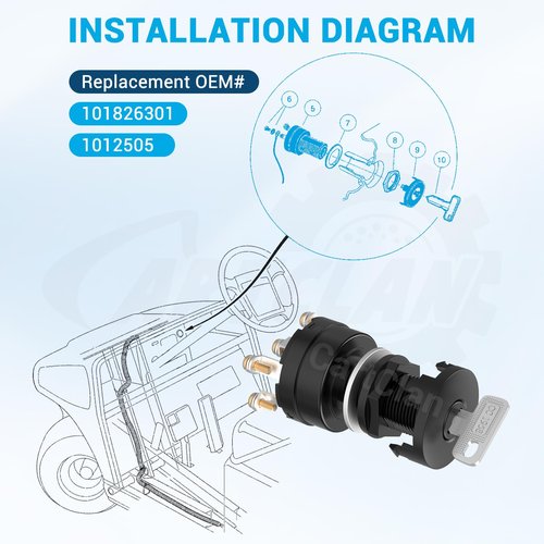 CartClan Ignition Key Switch for Club Car DS 1996-up Gas Golf Cart OEM# 101826301 4-pin