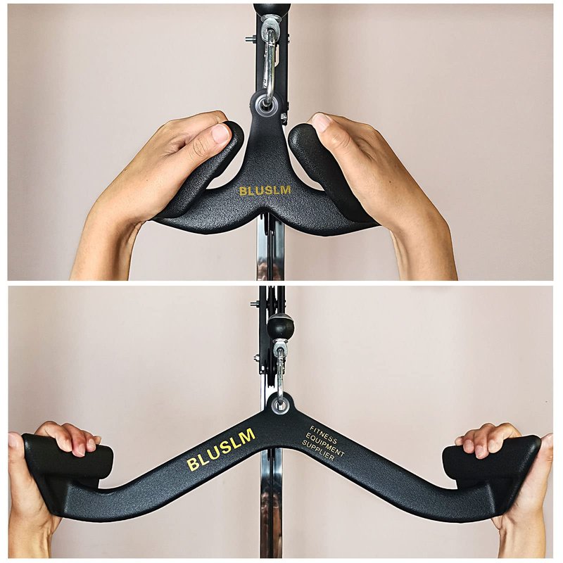 BLUSLM LAT Pull Down Bar for Cable Machine, LAT Pulldown Attachments T-bar V-bar Cable Attachment for Gym, Back Tricep Strength Training Handle (2 Pieces)