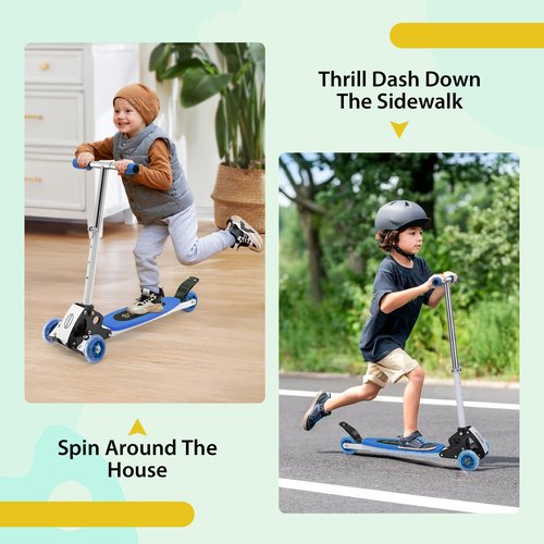 Toddler Scooter, Foldable Three Wheel Lean-to-Steer Scooter for Kids Ages 3-5, Heavy Duty Toddler Scooters, 4 Height Adjustable, 3 Wheeled Scooters for Ages 3 +, Anti Slip, with Box, Blue