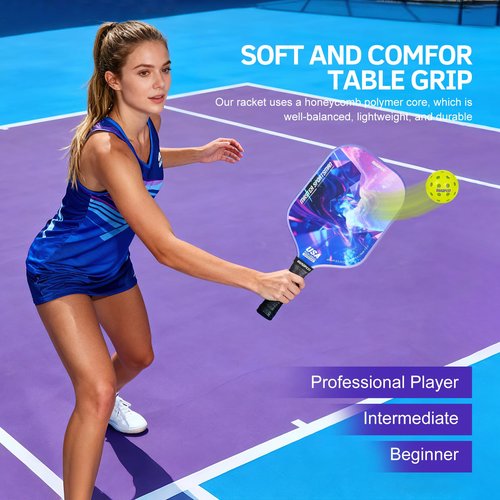 GUADPEXI Pickleball Paddles - USAPA Approved Fiberglass Surface, Polypropylene Honeycomb Core - 8.5oz Lightweight Pickleball Paddle with Sweat-Absorbing Cushioned Grip, Cosmic Purple Design (BXPK01)