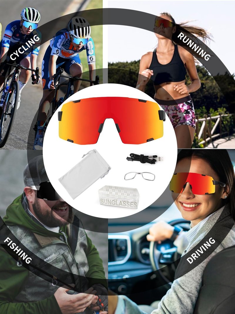 OULAIQI Cycling Sunglasses for Men Women,UV Protection Sports Running Glasses for Baseball Softball Driving Biking Volleyball (black red)