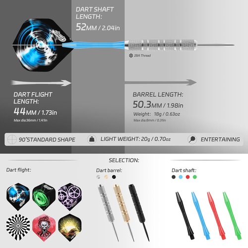 CyeeLife Steel Darts Set - 18 Professional Metal Tip Darts with Shafts & Flights for Beginners