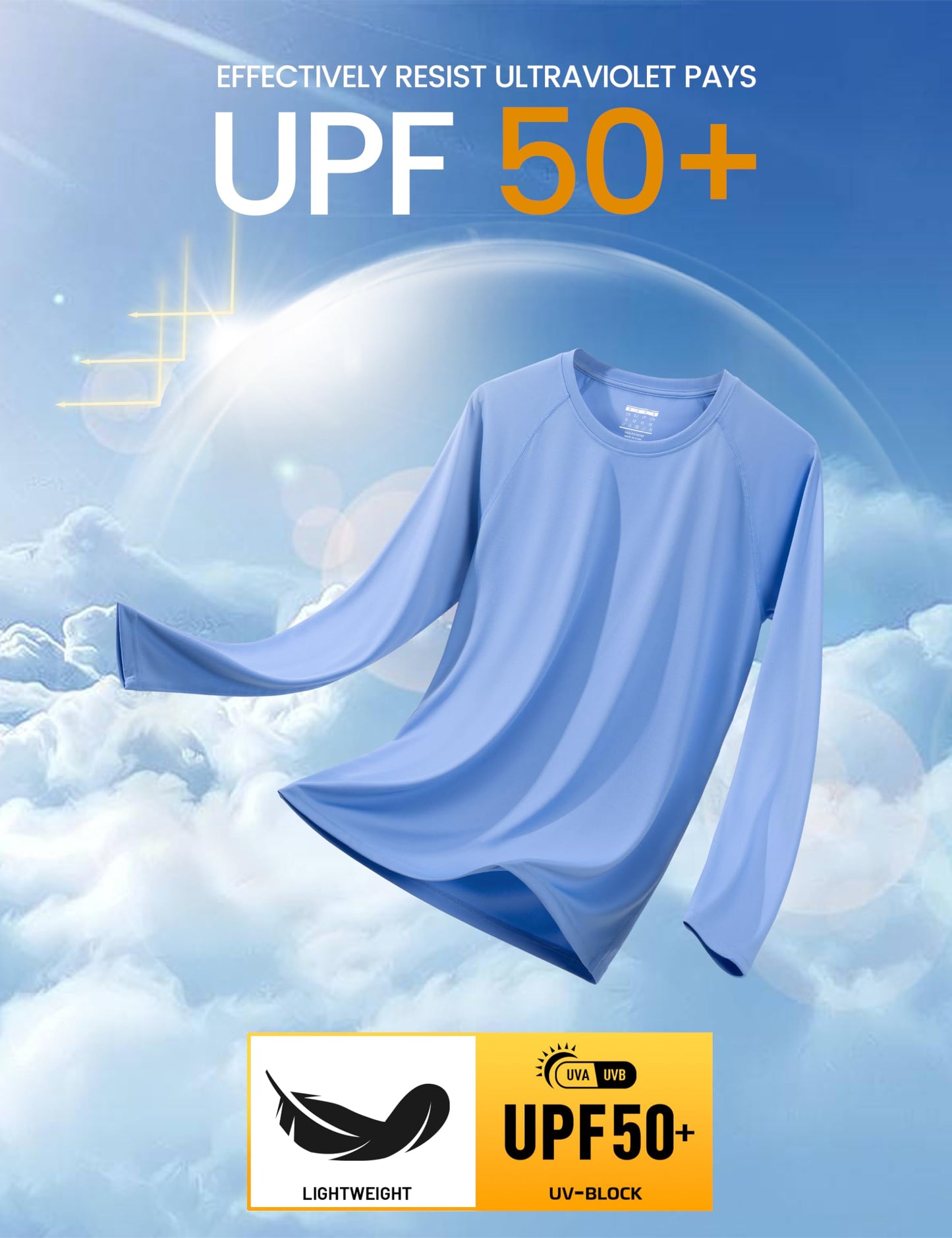 MAGCOMSEN Sun Protection Shirts for Men Long Sleeve Rash Guard Quick Dry UV Protection Swim UPF 50 UV Shirts Summer Light Blue