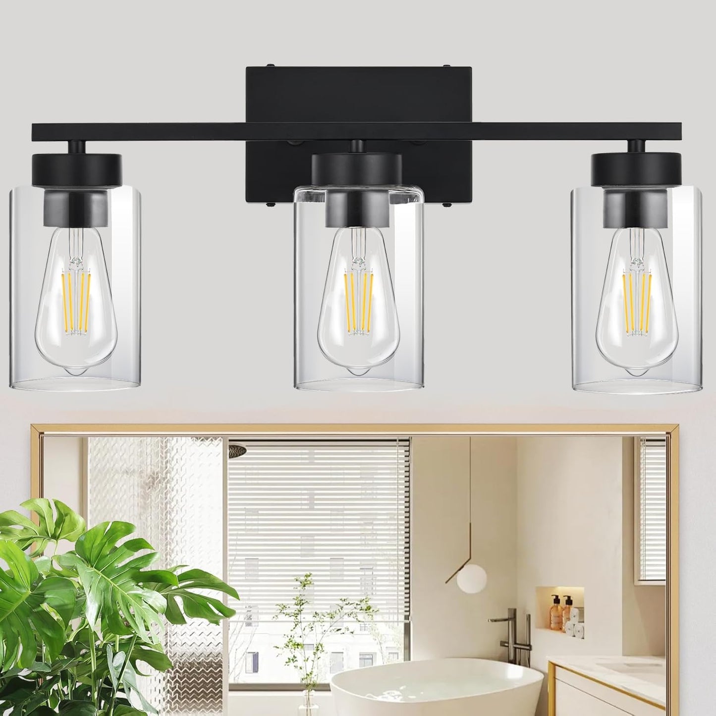Modern 3-Light Bathroom Vanity Light in Brushed Gold with Clear Glass Shades