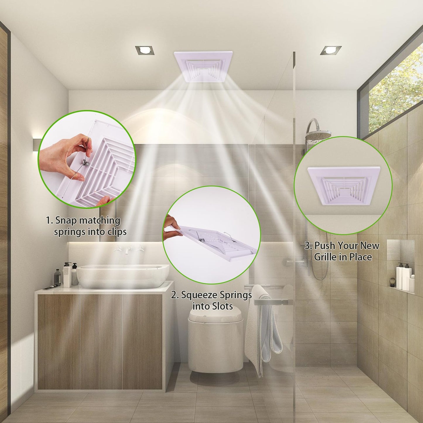 TIHCXNY 1-Piece (9"x9"Inches) Bathroom Exhaust Fan Cover with Spring, Square Ceiling or Wall Mounted Exhaust Fan, Ceiling Fan, Grille, Air Diffuser, Diverter Ventilation Hood, Replacement Accessories