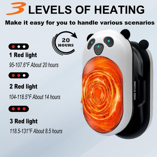 Hand Warmers Rechargeable 2 Pack,6000mAh Cute Panda Shaped Electric Hand Warmer,20Hrs Long Heating Reusable Hand Warmer,Portable Pocket USB Heater for Christmas,Outdoor,Hunting(Black/White)