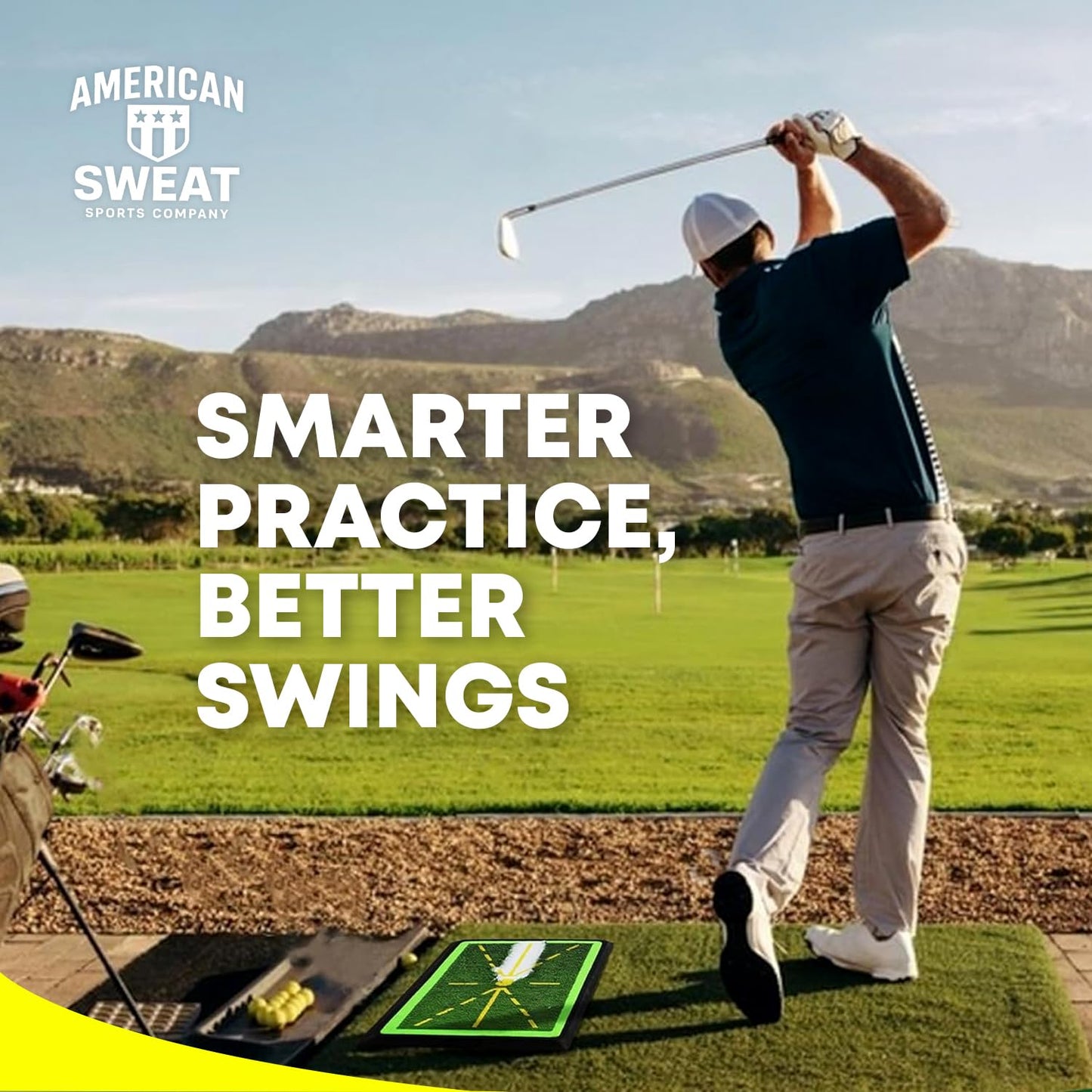 AMERICAN SWEAT Golf Hitting Mat - 1-Second Detach System Golf Training Mat - Real Swing Path Feedback - Easy Clean & Store