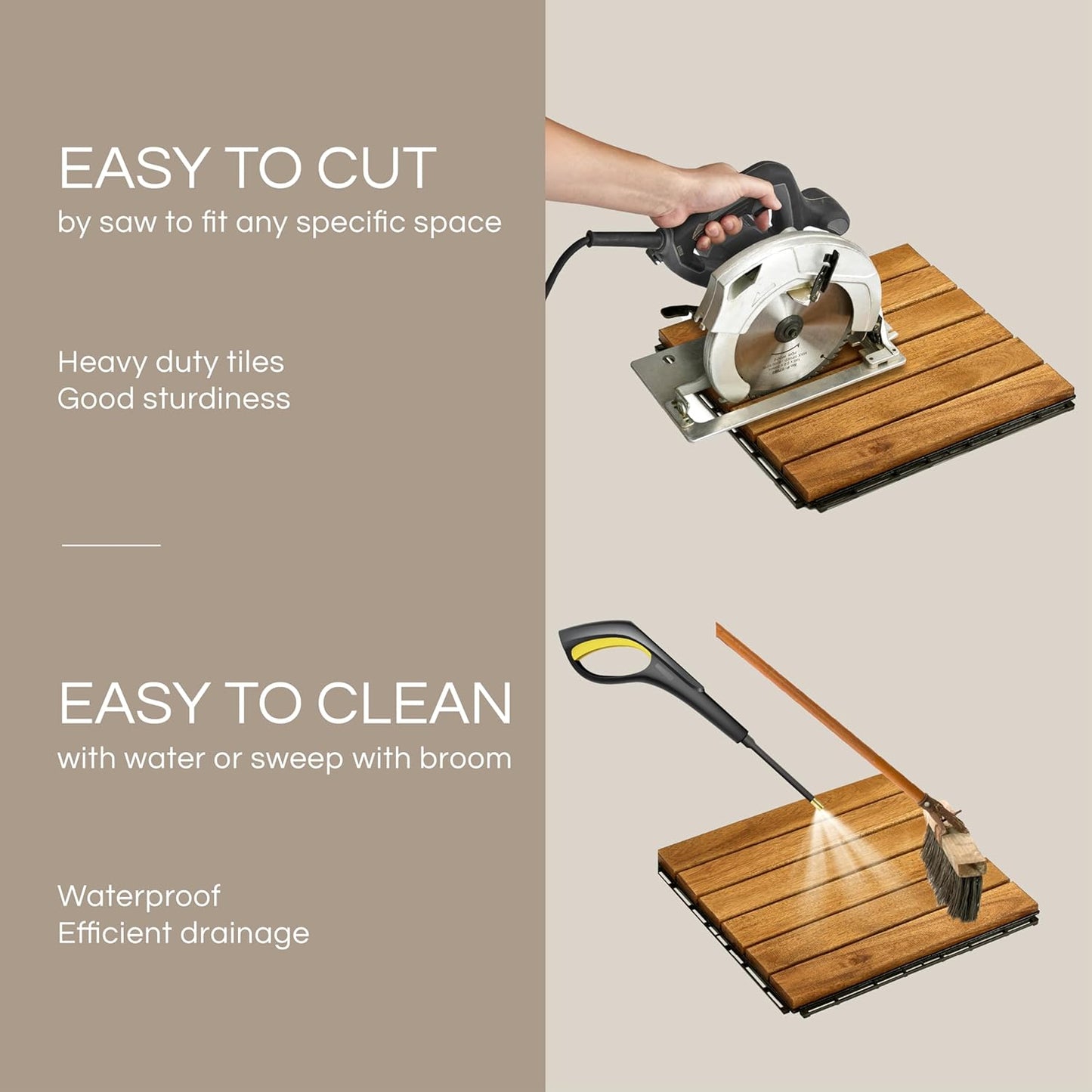 Outdoor Waterproof Acacia Wood Deck Tiles - 10 Pcs Patio Flooring for All Weather Use