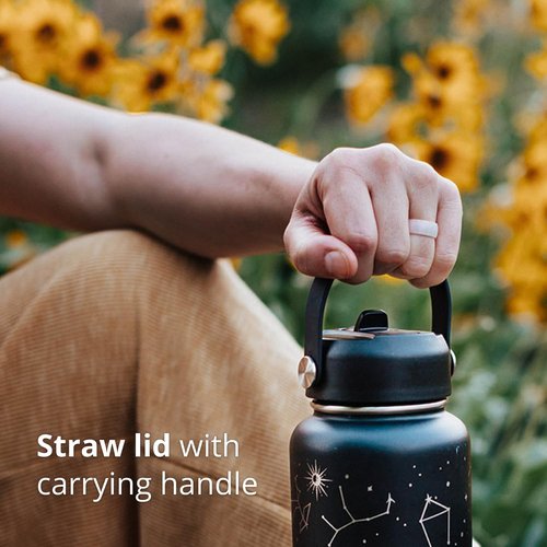 Helping Hydros Oceans Water Bottle with Straw Lid | 32 oz Engraved Stainless Steel Insulated with Strap | Ocean, Sea & Beach Themed