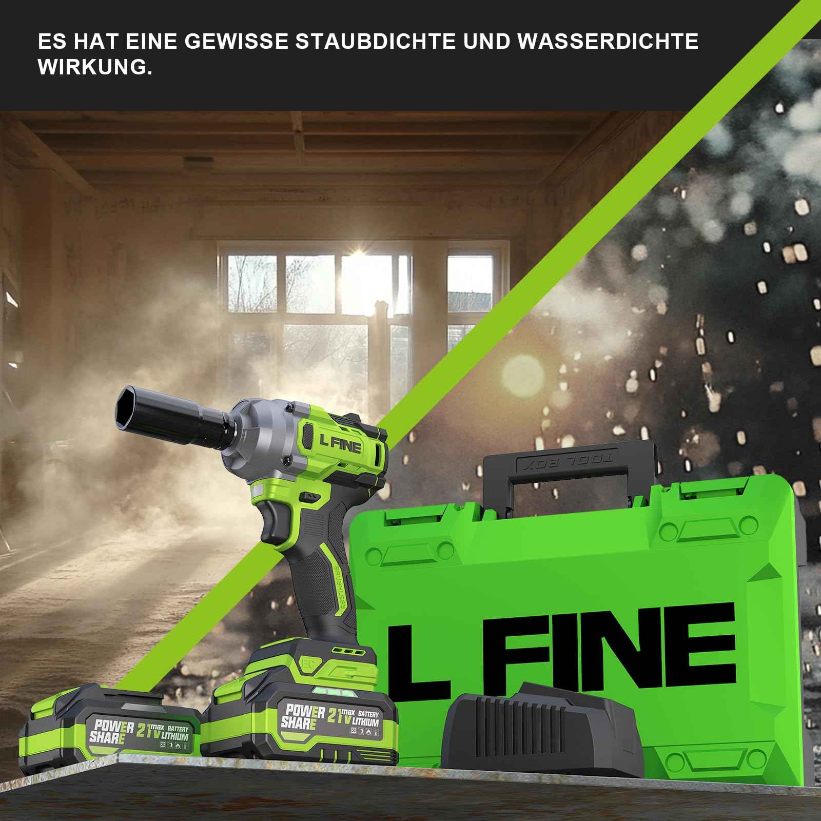 L FINE Cordless Impact Wrench 1/2 inch, 600N.m (405Ft-lbs) Power Impact Drill Kit Tools, 3200RPM High Torque Brushless Motor Impact Driver, 2 x 4.0Ah Battery, 5 Sockets, Charger, Electric Impact Gun