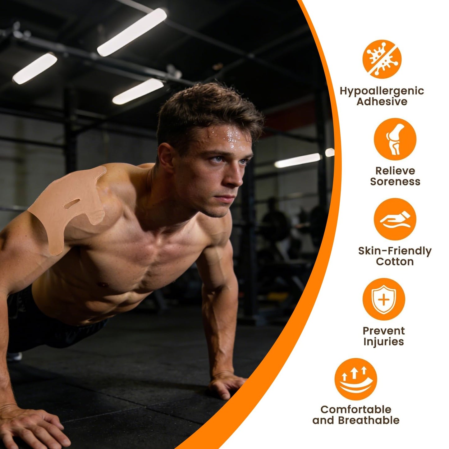 12 Pcs Precut Kinesiology Tape for Shoulder - Waterproof Breathable Elastic Sports Support, Hypoallergenic Latex-Free Athletic Tape