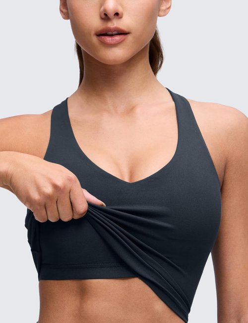 CRZ YOGA Butterluxe V Neck Crop Tank Top - Wireless Padded Racerback Yoga Bra for Women