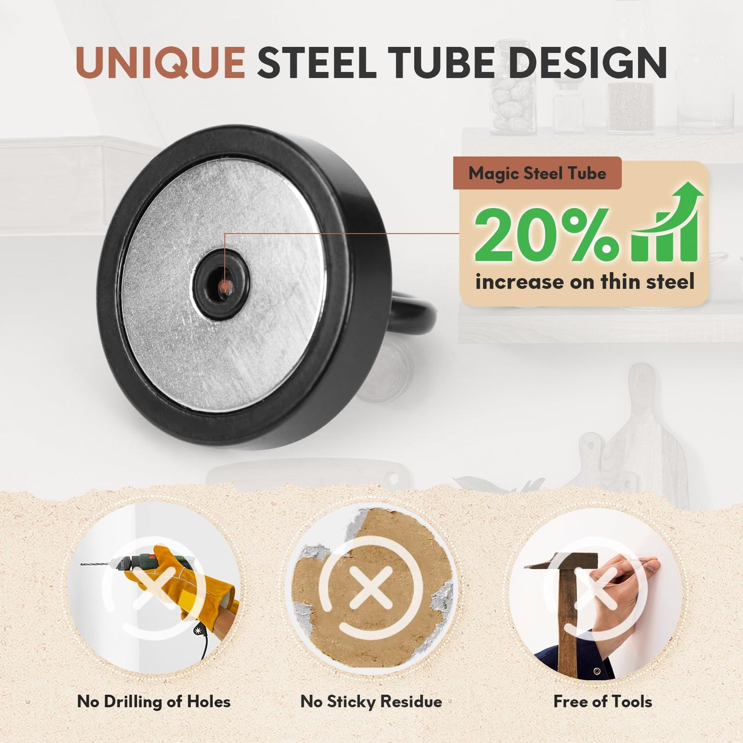 Neosmuk Magnetic Hooks Heavy Duty,100lb Super Strong Magnet with Hooks for Cruise Cabins, Large Metal Hooks for Hanging on Fridge,Extra Strong Magnet Hanger for Ship Walls, Matte Black 6 Pack