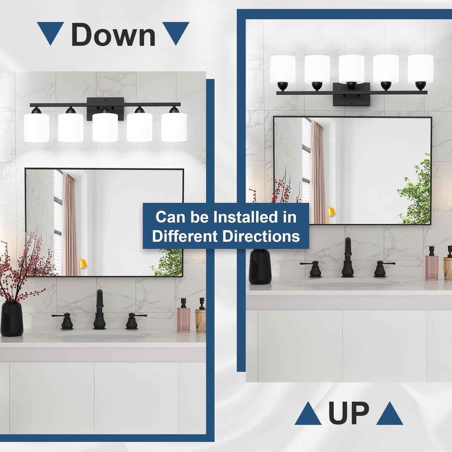 Modern 4-Light Bathroom Vanity Light Fixture - Anti-Rust Over Mirror Sconce with Milky White Glass Shades, E26 Base