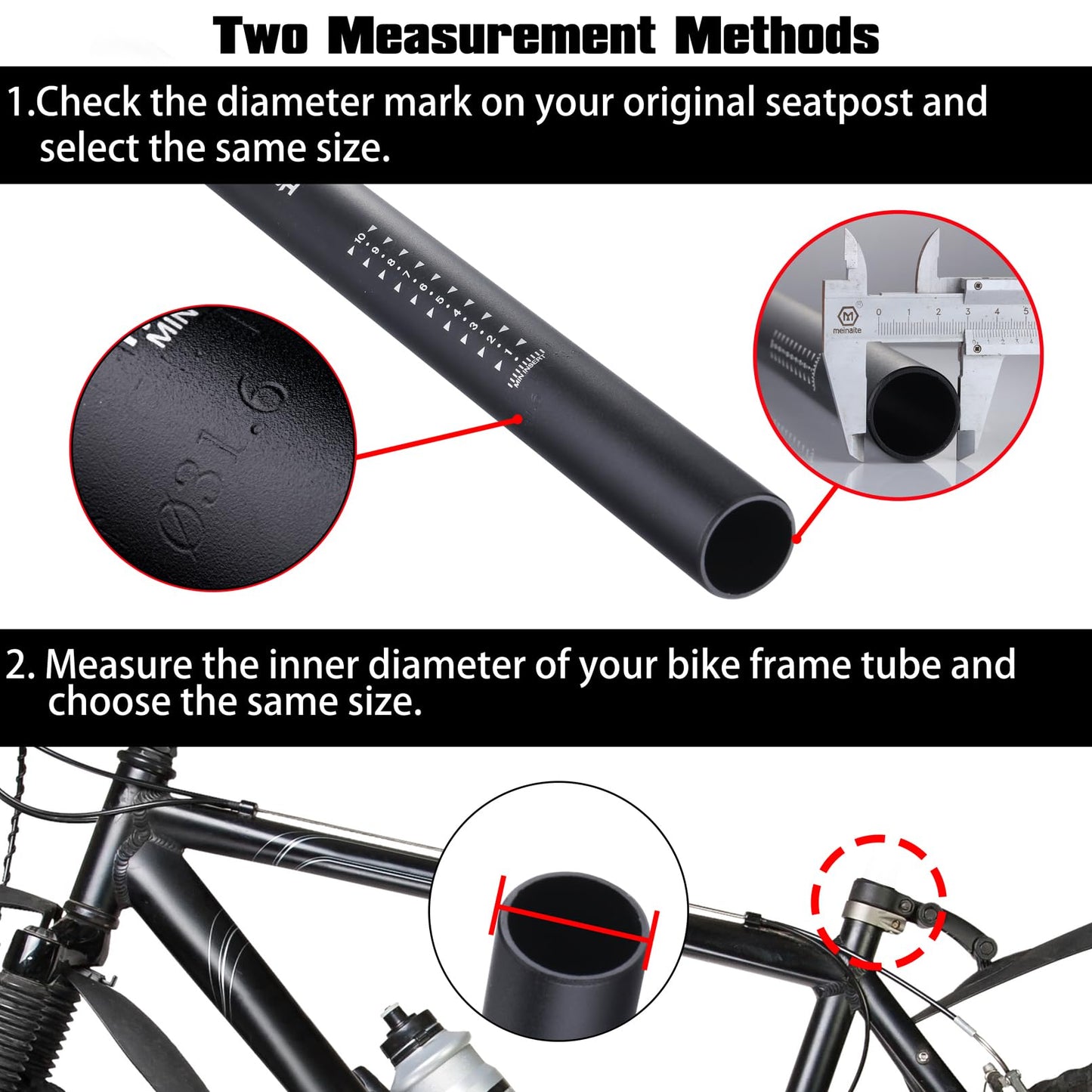 Boenoea Bike Seatpost, Bicycle Seat Post 25.4 27.2 28.6 30.4 30.9 31.6 400mm Length Aluminum Alloy Bicycle Seat Tube for Mountain Bike and Road Bike, MBX