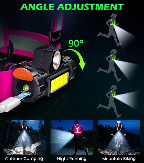 Hoeraonr Running Lights for Runners,90°Adjustable LED Reflective Vest Running Gear,Rechargeable Chest Light Up Running Vest Night Walking Safety Gear for Night Walking/Cycling/Jogging