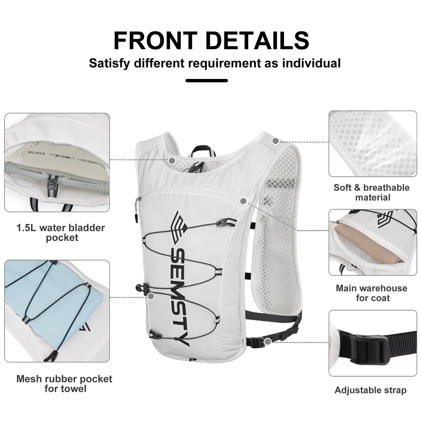 Semsty Hydration Vest 5L,Running Vest Pack with 1.5L Water Bladder,Lightweight Water Backpack for Hiking Running Cycling