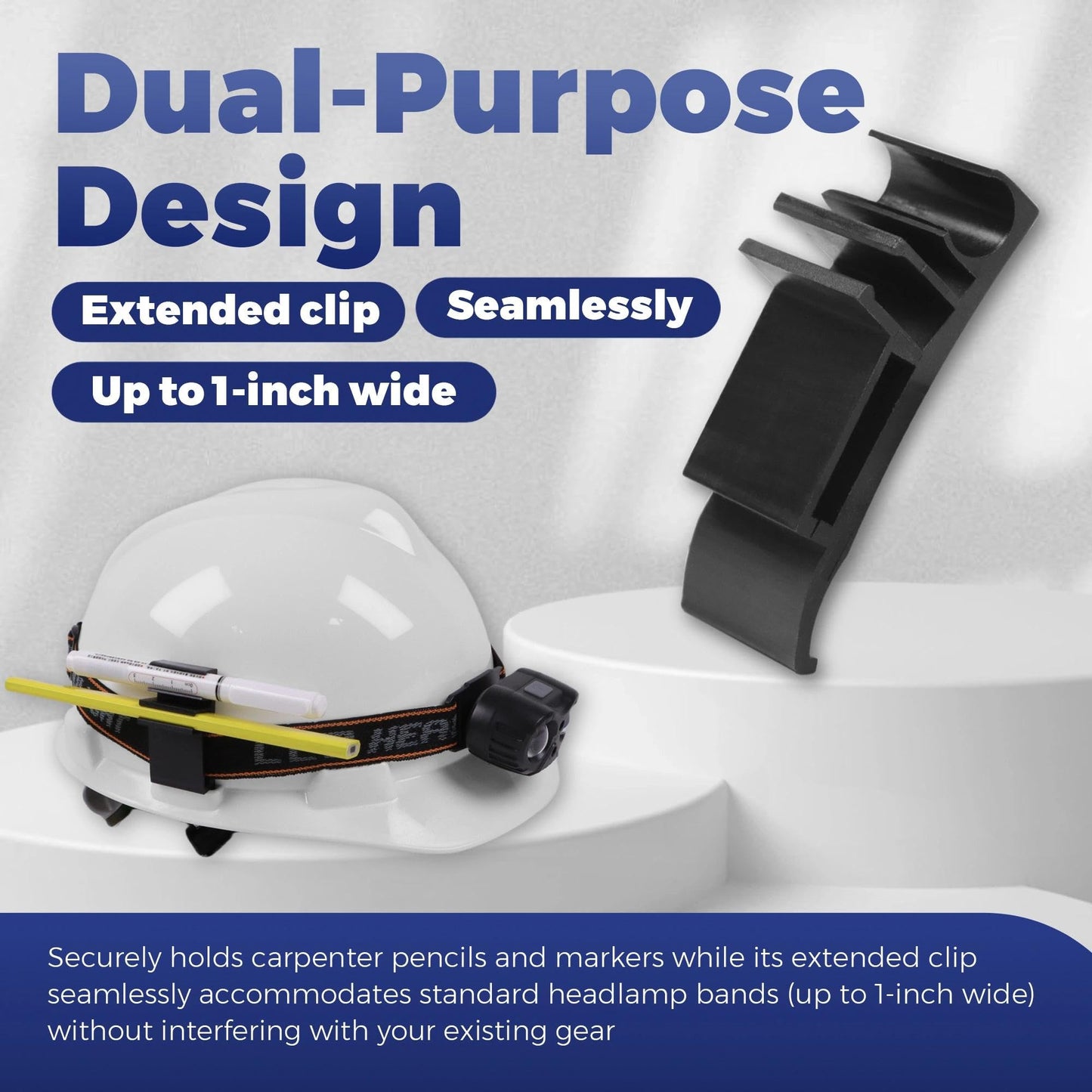 OKQX Hard Hat Pencil Holder Clip | 3-in-1 Attachment for Carpenter Pencils, Markers & Headlamp Bands | Black Reinforced Nylon Accessory Fits Both Sides of Hard Hats for Woodworkers