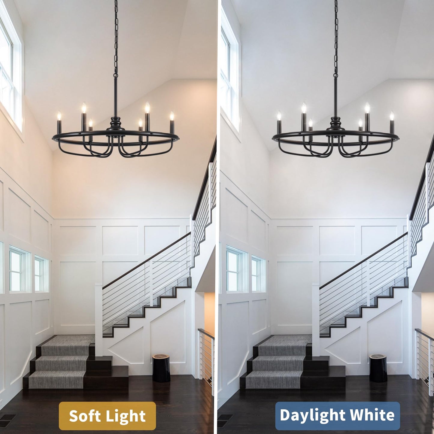 ETONIMERR Black Dining Room Light Fixture 6 Light, Rustic Farmhouse Chandelier Hanging Light Fixture, Metal Candle Kitchen Chandeliers for Living Room Bedroom Foyer