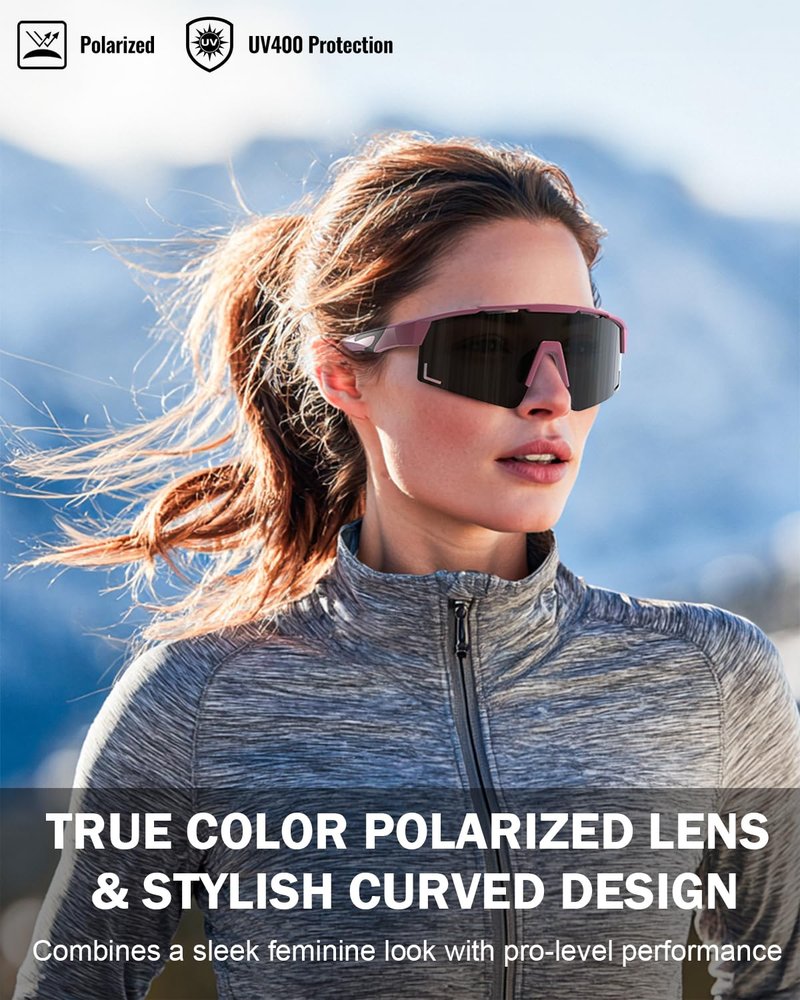 Pluxmooc Polarized Running Sunglasses for Women Men, Sports Sun Glasses for Cycling Baseball Golf Hiking Pickleball UV400 Protection (VK933/T2 Purple)