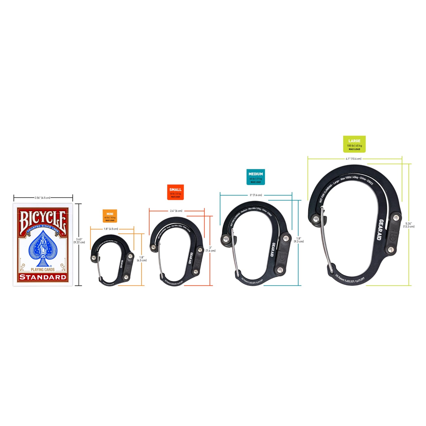 GEAR AID HEROCLIP Carabiner Clip and Hook (Large) for Camping, Backpack, Organization, and Garage, Black and Blue