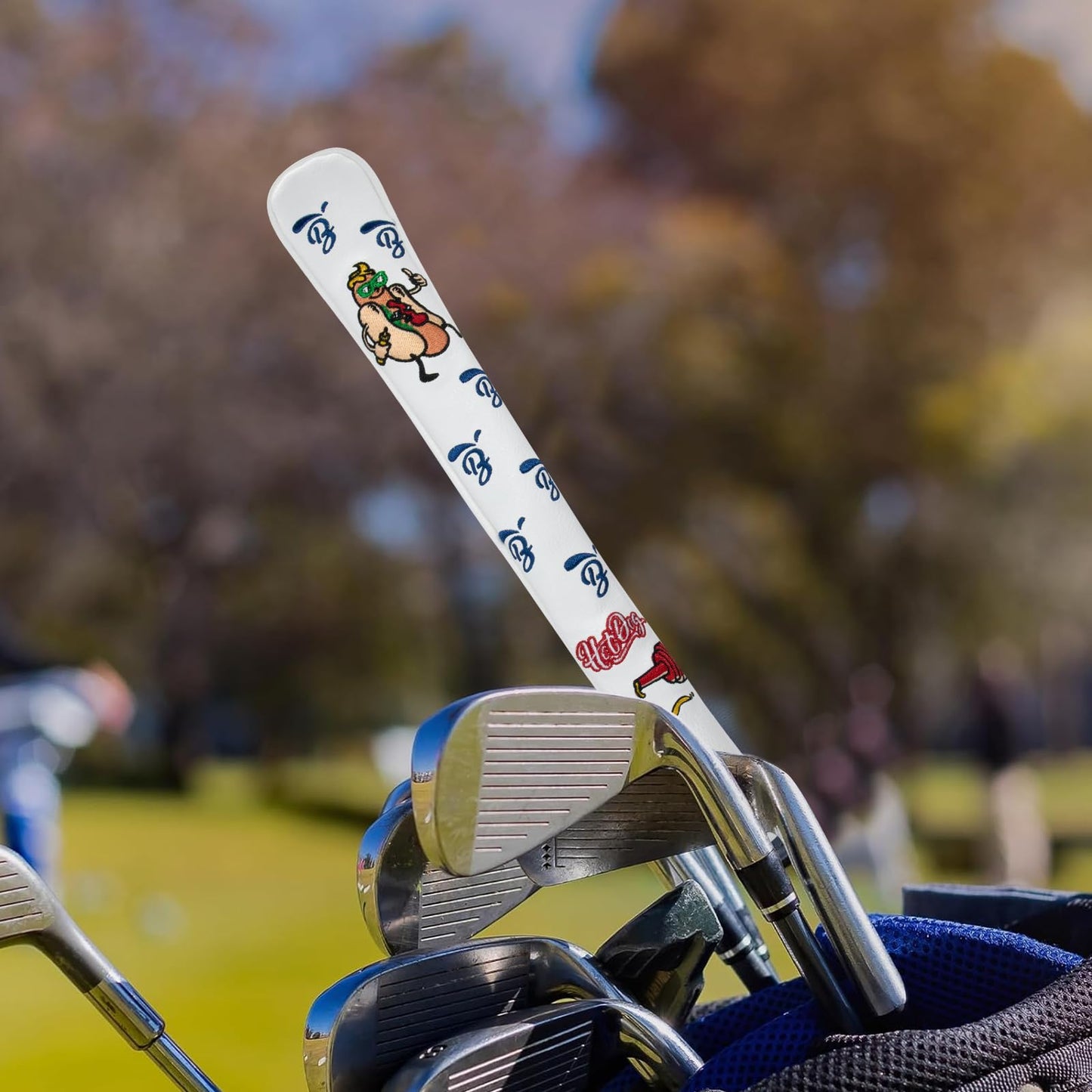 BAIRBRE Golf Alignment Stick Cover Hot Dog Design Premium Leather Golf Cover for Alignment Stick Holds 2 Sticks, White