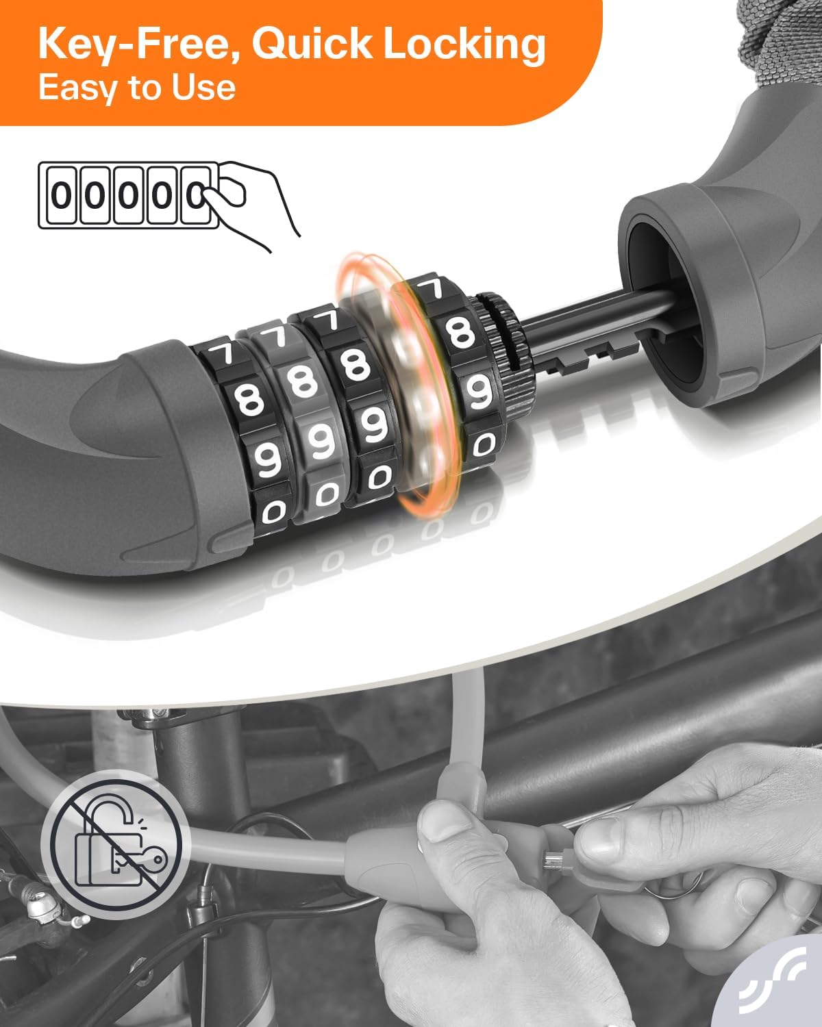 Sportneer Bike Lock - High Security 5-Digit Combination Chain Lock | Heavy Duty Keyless Design - 3.2/3.6/4ft