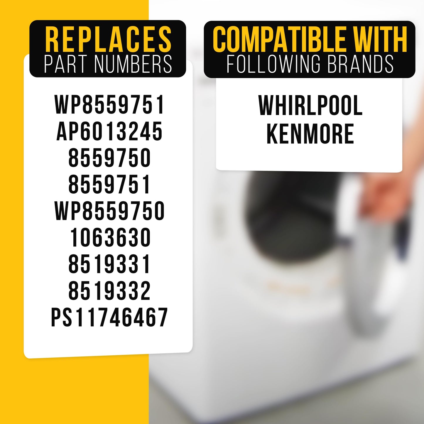 PartsBroz WP8559751 Door Handle - Compatible with Whirlpool Kenmore Dryer - Replaces 8559750 8559751 8519332 110.82832100 110.84832200 110.84834200 110.84834201 110.84834202 110.84836202 110.85089400