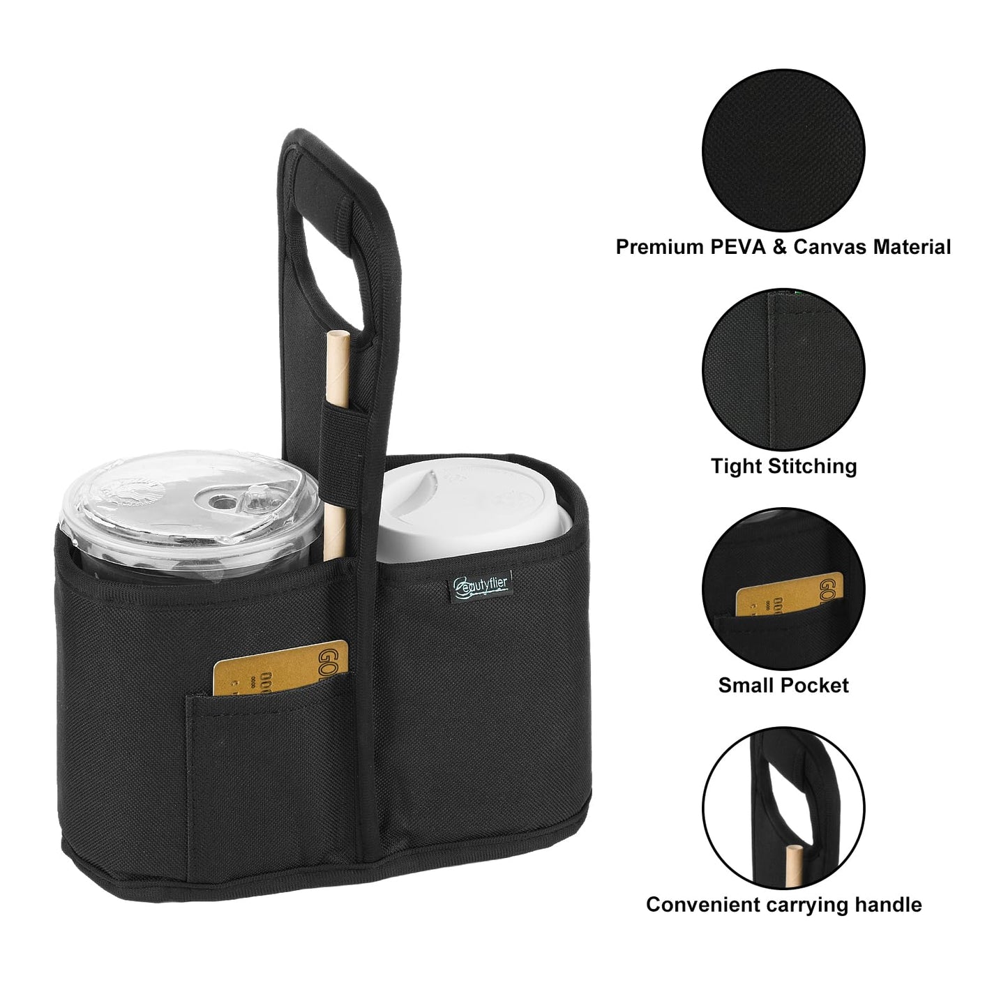 Beautyflier Drink Carrier with Handle for Delivery Reusable Insulated Coffee Cup Carrier Portable 2 Cup Holder with Handle Organizer Tote Bag for Hot & Cold Drinks