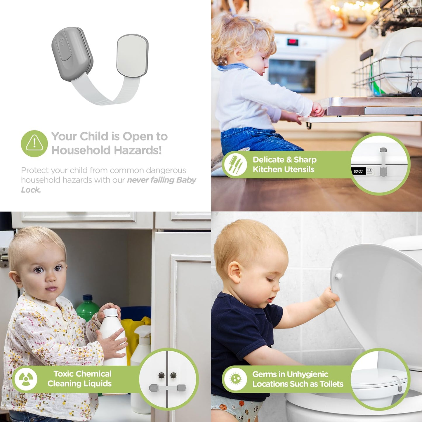 Baby Proofing Child Safety Locks (8 Pack) by Skyla Homes - The Safest, Quickest and Easiest 3M Adhesive Cabinet Latches, No Screws & Magnets, Multi-Purpose for Furniture, Kitchen, Ovens, Toilet Seats