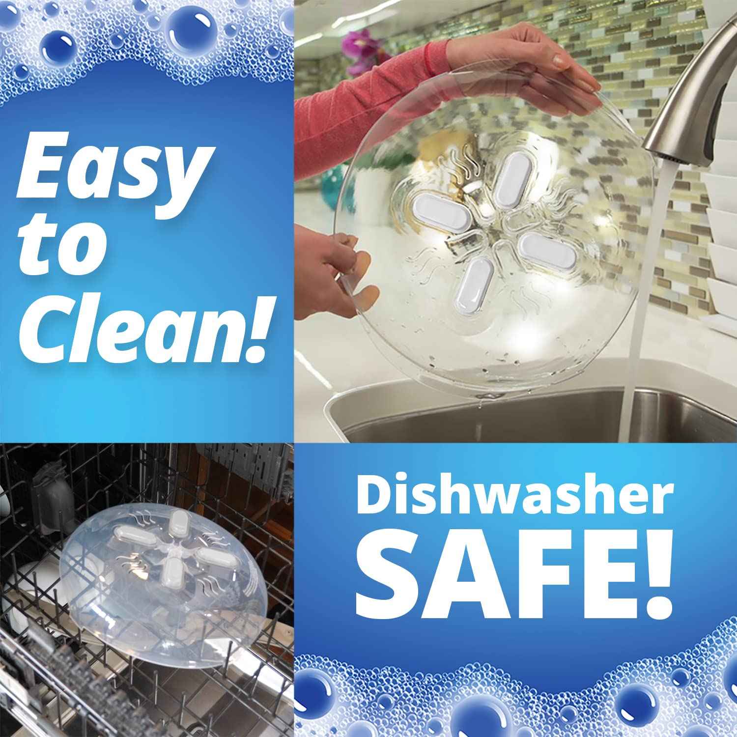 HOVER COVER Magnetic Splatter Cover, 12-Inch Clear BPA-Free Food Lid, Vented Plate Guard with Steam Vents, Anti-Splash Microwave Lid, Dishwasher Safe, Space-Saving Magnetic Storage - Ivory