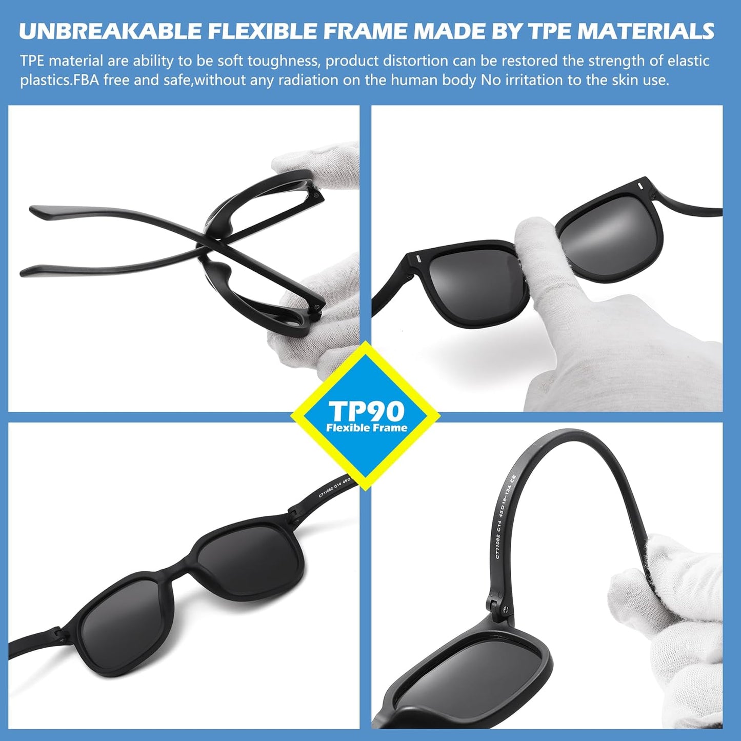 Pro Acme Polarized Kids Sunglasses - Flexible TPEE Rubber Square Shades for Ages 3-10