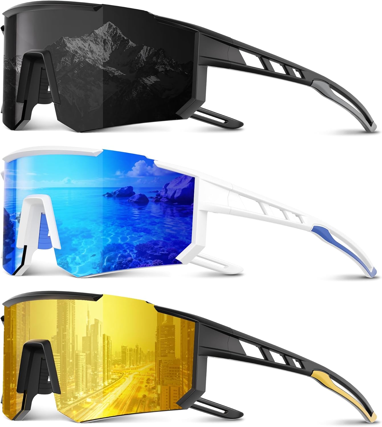 Skiennix Polarized Sports Sunglasses - UV Protection for Men & Women | 3-Pack for Running, Cycling, Fishing