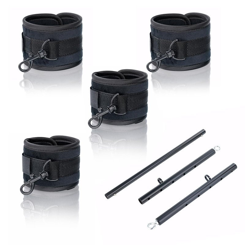 Black Heavy Duty Stainless Steel Expandable Spreader Bar with 4pcs Furry PU Black Adjustable Straps, Training Fitness Kit,Home Indoor Sports Yoga Set