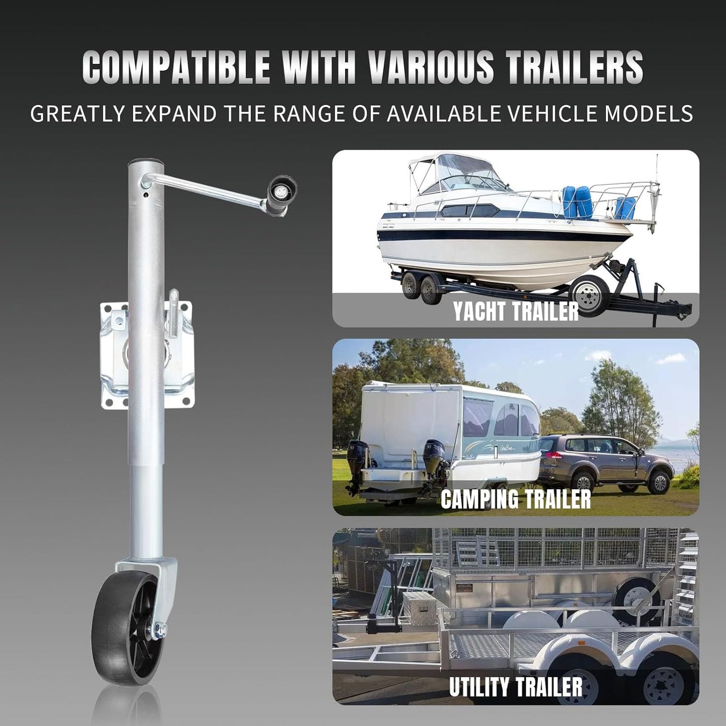 Road DAWG Boat Trailer Jack - Heavy Duty 1000 Lbs Capacity with 6-Inch Single Wheel & Swing-Back Design