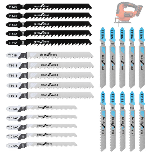 T Shank Jigsaw Blades Compatible with Black and Decker,25PCS Multi-Purpose HCS Jigsaw Blades Set Compatible with Black and Decker (T101AO, T144D, T118B, T118A, and T101B,Each 25pcs)