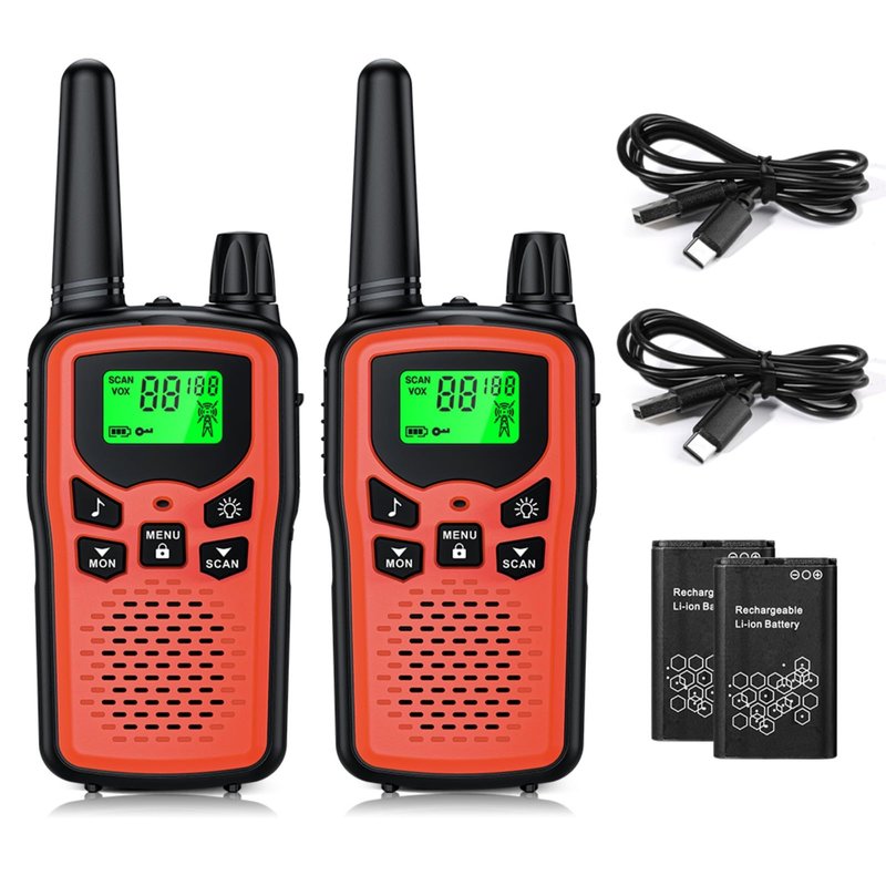Walkie Talkie Long Range Walkie talkies 2 Pack with Rechargegable, 22 Channel FRS 2-Way Radios Walky Talky with LED Flashlight for Climbing, Camping Trip and Family Emergency Kit(2 Pack Red).