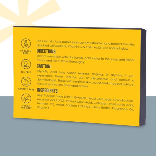 CLARIAL Glycolic Acid Soap Sheets - 100 Exfoliating Peel Face Wash - Travel Size Facial Cleanser with Vitamin C, Retinol, Kojic Acid, Collagen - Anti Aging and Minimizes Pores and Scars - 2 Pack