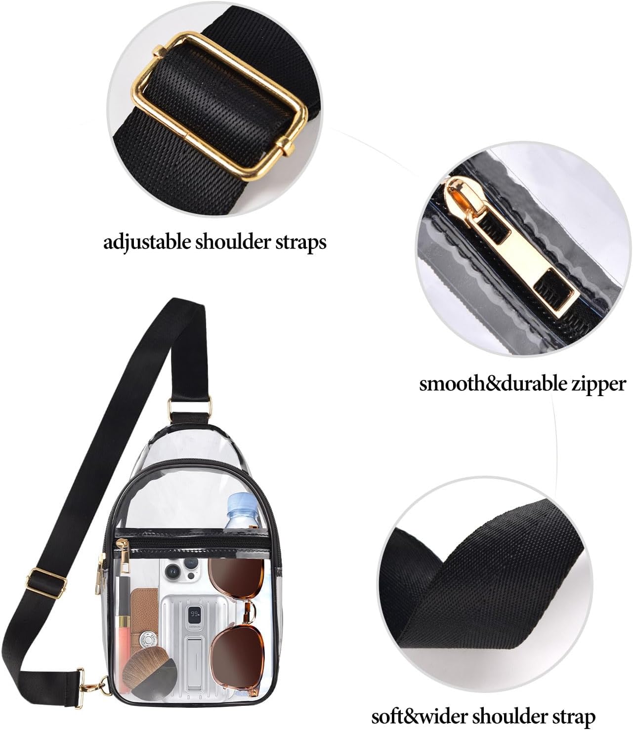 Skiennix Clear Stadium Approved Bag - Front Pocket Crossbody Purse for Concerts & Sports Events