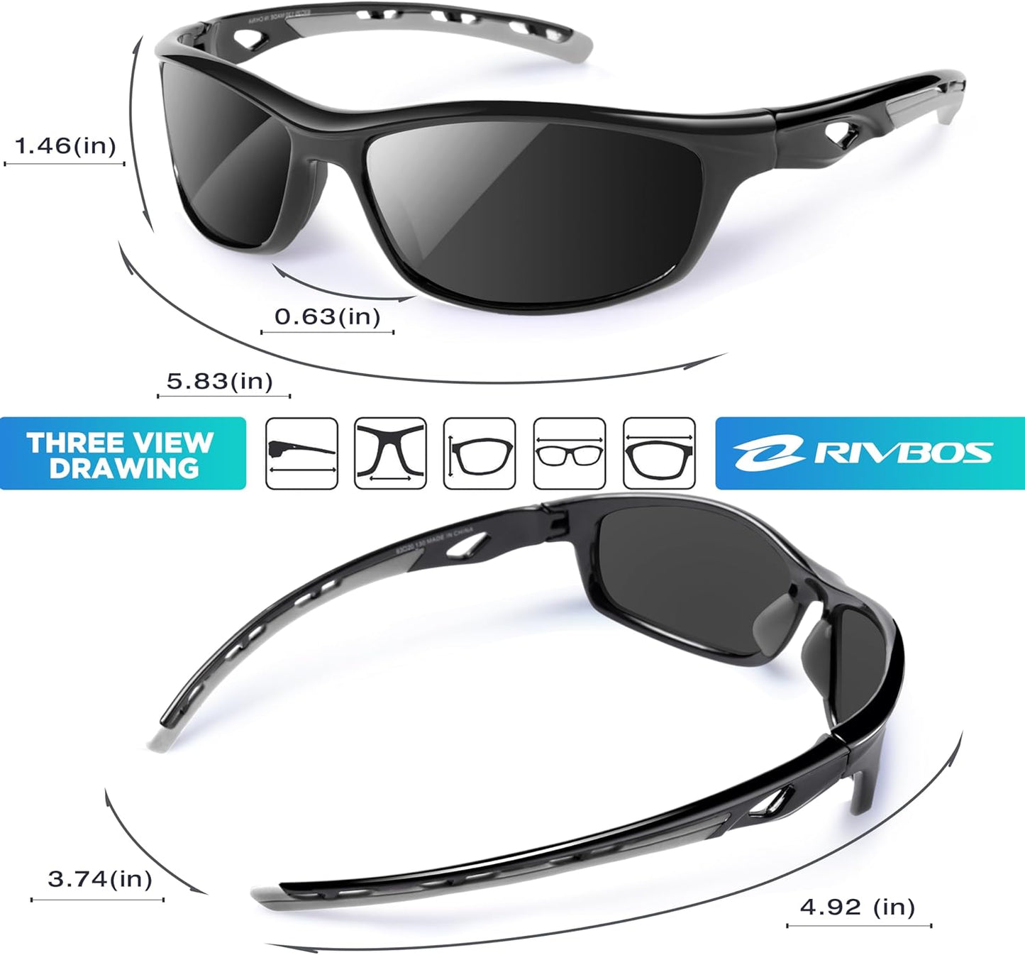RIVBOS Polarized Sunglasses for Men & Women - UV Protection Sports Shades | Ideal for Fishing & Cycling RB833
