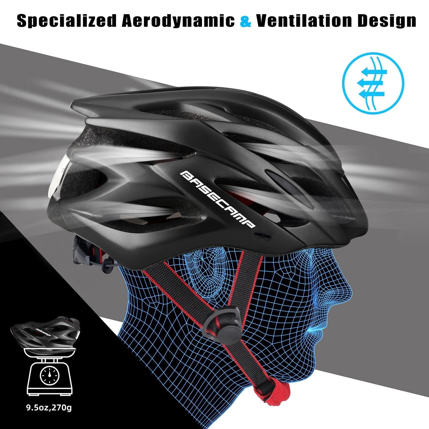 Basecamp Bike Helmet for Women Men with LED Safety Light Removable Sun Visor Lightweight Bicycle Helmet Adjustable Breathable Mountain & Road Cycling Helmets for Adult