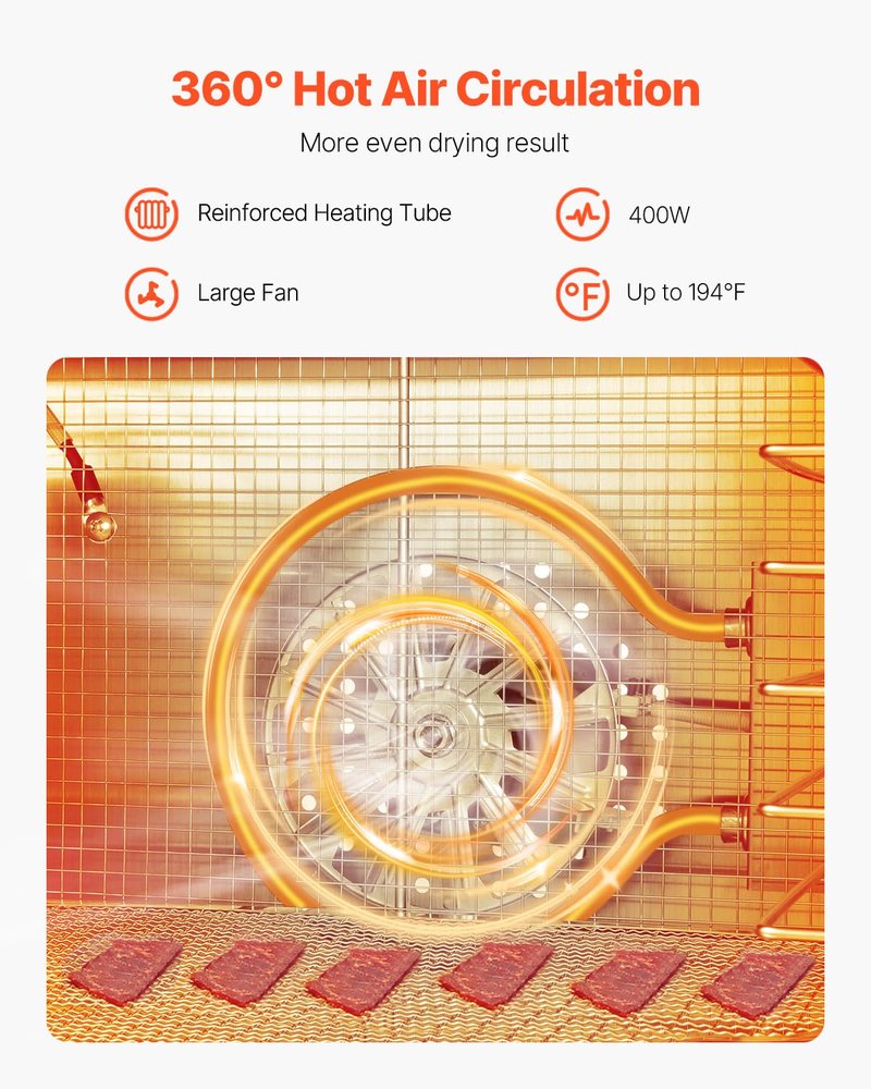 VEVOR Food Dehydrator Machine, 8 Stainless Steel Trays, 400W Electric Food Dryer with Adjustable Temperature & 24-Hour Timer, Food Dehydrator for Jerky, Meat, Fruit, Vegetables, Herbs, Dog Treats