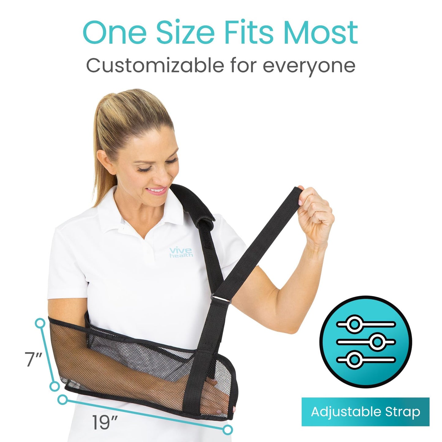 Vive Arm Sling for Shoulder Injury & Surgery Recovery - Waterproof Mesh Shower Sling Immobilizer for Rotator Cuff Support - Right Left Arm for Men & Women - Stabilize Elbow, Wrist, Thumb, Dislocation