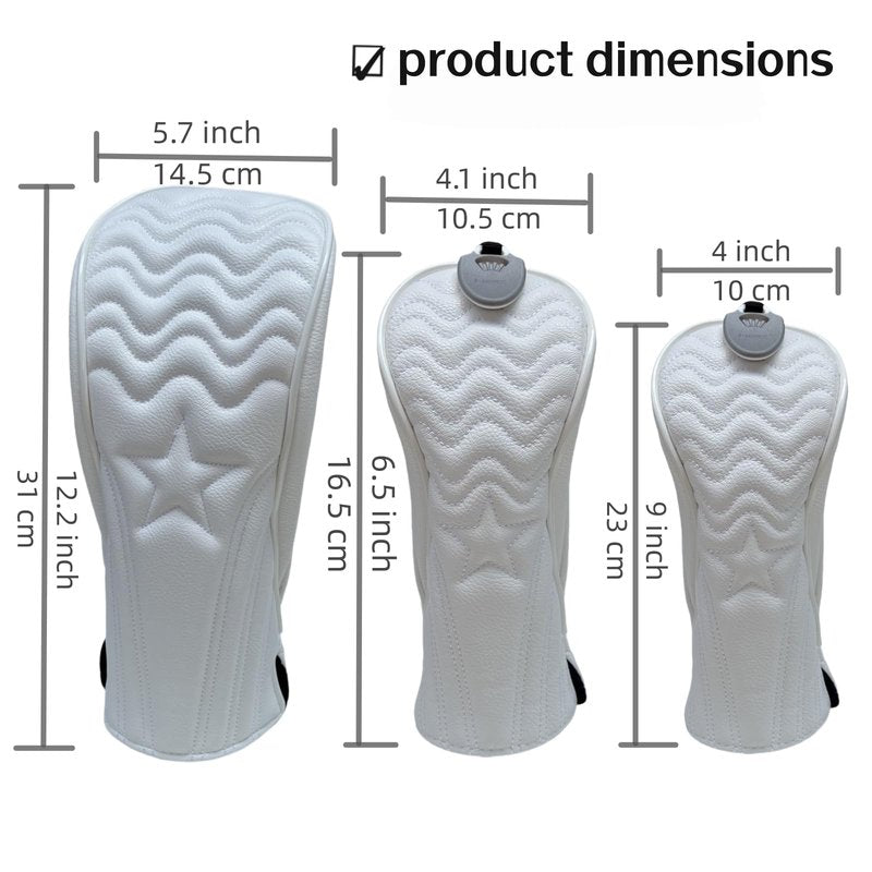 3pcs Driver Headcover Fairway Wood Head Covers Hybrid Headcover,PU Leather Golf Headcovers for Driver, 3 5 Wood,Hybrid, Golf Club Covers for Men,Headcovers Set fits for All Brand (White 1 3 H)