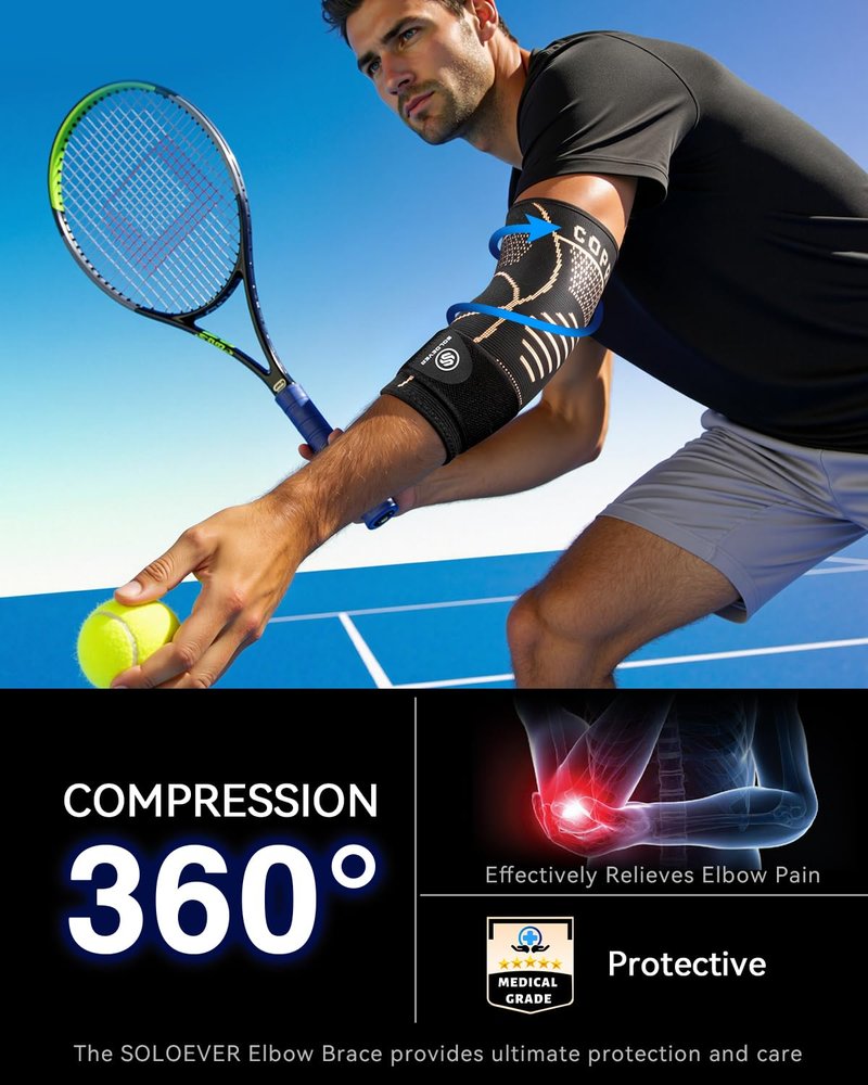 Copper-Infused Elbow Brace for Tendonitis and Tennis Elbow [Medical-Grade ＆ Stronger Support] Elbow Compression Sleeve with Adjustable Strap for Arthritis, Golfers, Bursitis, Elbow Pain Relief, Weightlifting, Fit for Men & Women