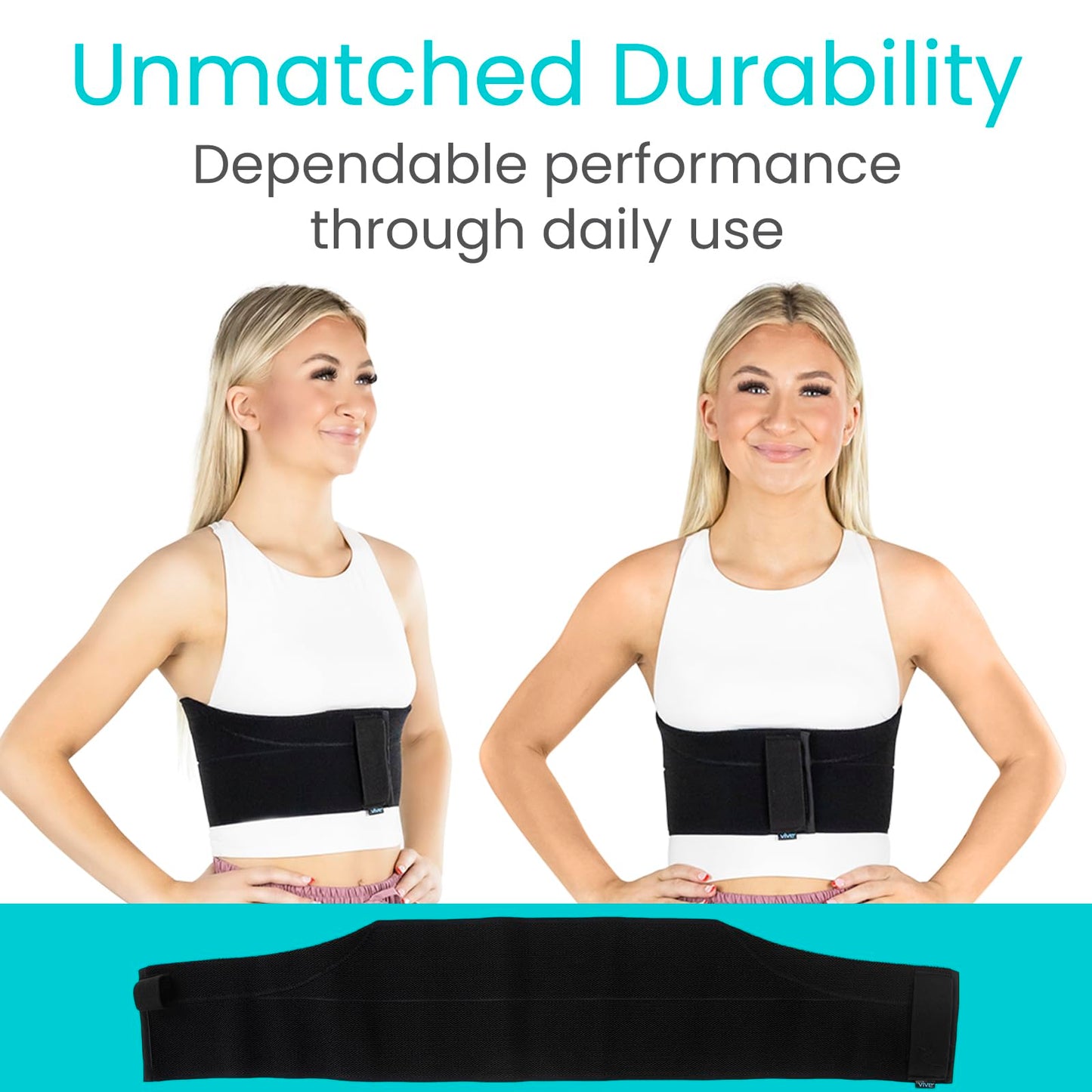 Vive Broken Rib Brace for Women, Men - Rib Cage Support Belt for Fractured, Cracked, Broken or Bruised Ribs - Post Surgery Compression Garment Wrap - Diastasis Recti Belly Band