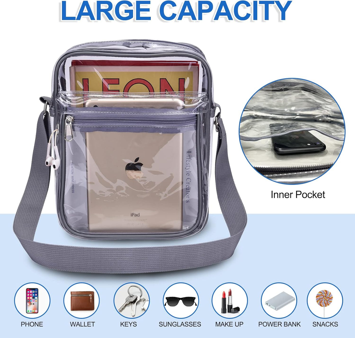 USPECLARE Clear Purse - Stadium Approved Clear Messenger Bag for Men & Women | Durable & Stylish